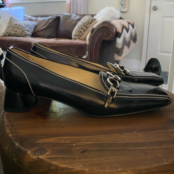 Prada Square Toe Loafer; Chunky Kitten Heel - Picture 2 of 5